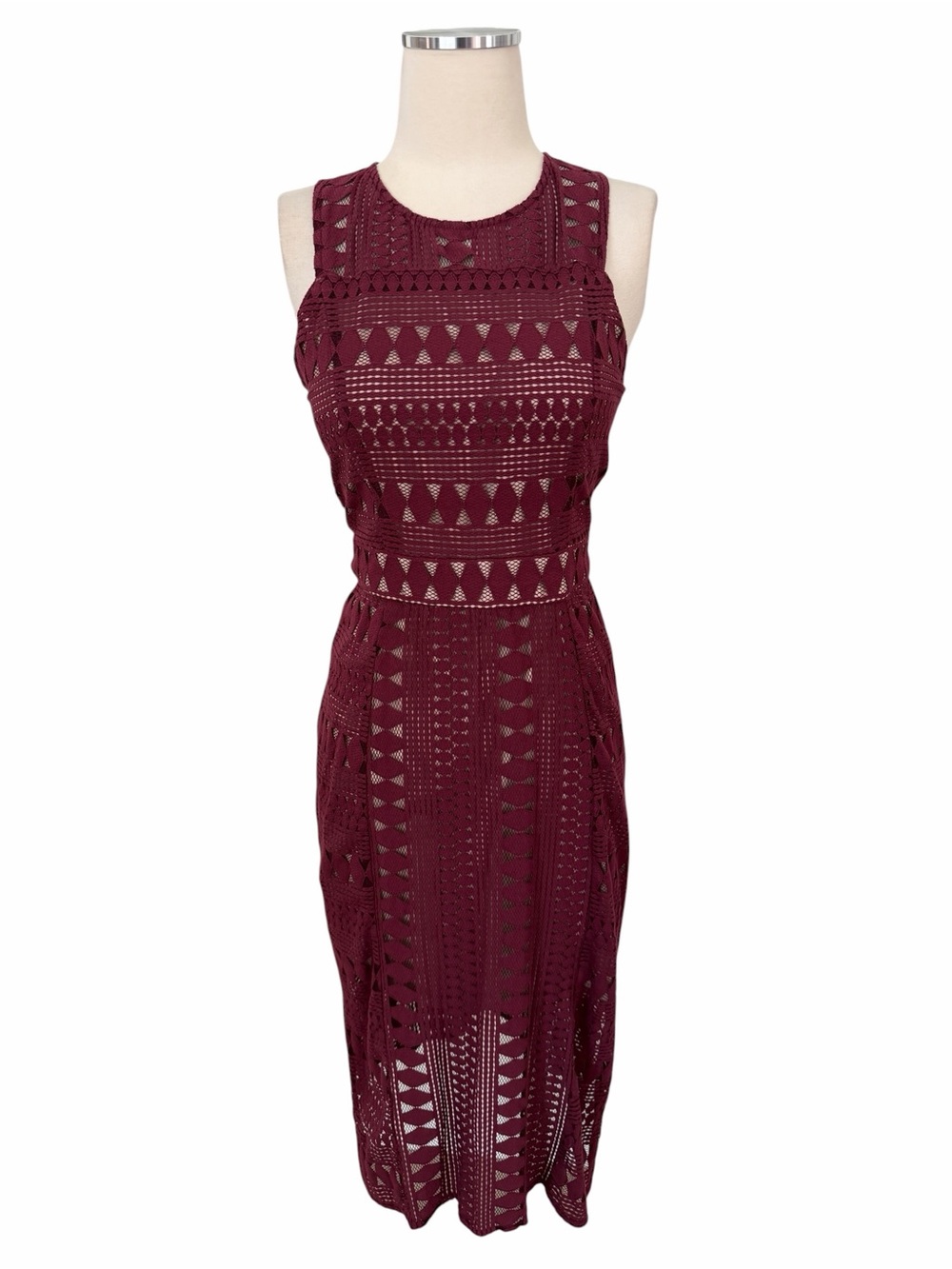 Fab’rik Sleeveless Burgundy Lace Midi Cocktail Dress Sz S